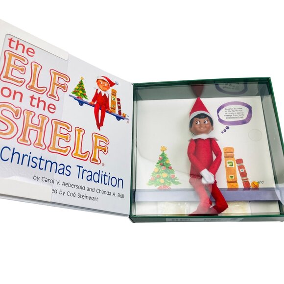 Elf on the Shelf :A Christmas Tradition Book & Elf Boy Doll Brown Hair Eyes Tan - Picture 3 of 7